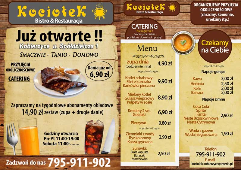 ulotka reklamowa restauracja kociołek